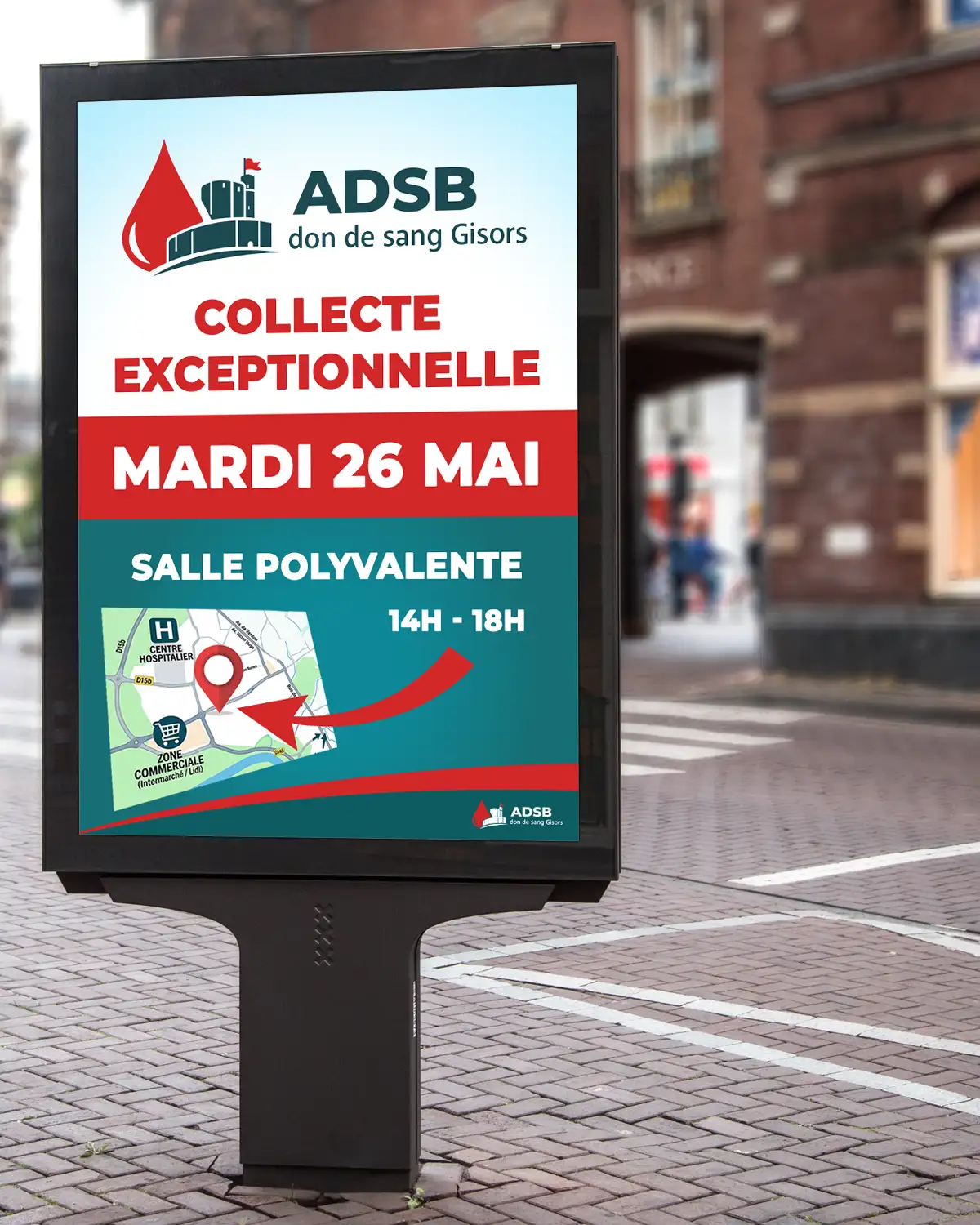 Affiche de collecte de don du sang ADSB à Gisors
