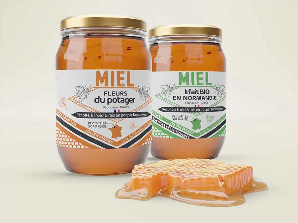 &Eacute;tiquettes de pots de miel pour La Marre aux Abeilles &agrave; Suzay