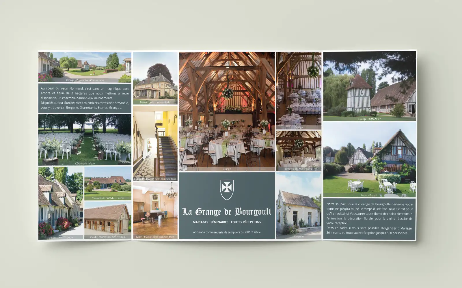 Intérieur de la brochure La Grange de Bourgoult : grange charpentée, jardins et bâtiments normands — Harquency, Eure