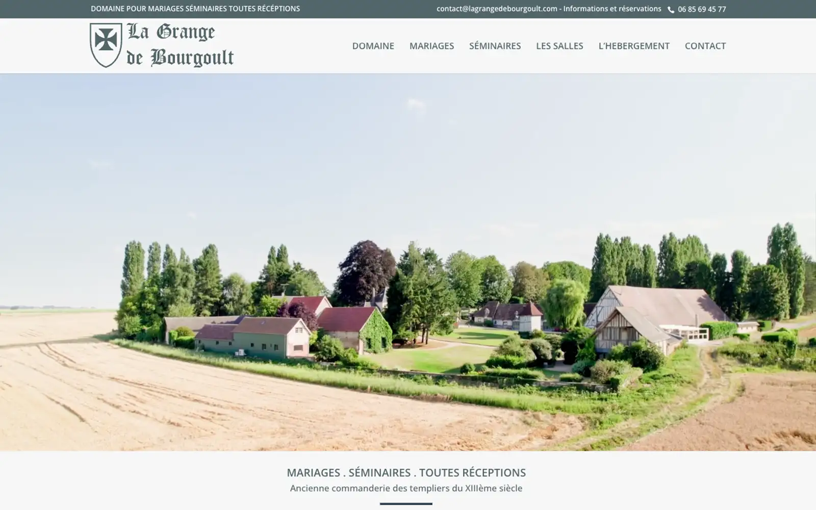 Page d'accueil du nouveau site de La Grange de Bourgoult — salle de réception mariage et séminaire à Harquency, Eure