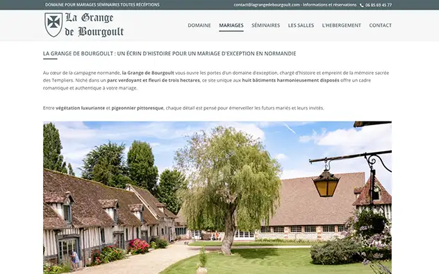Nouveau site responsive de La Grange de Bourgoult après refonte — salle de réception mariage et séminaire à Harquency, Eure