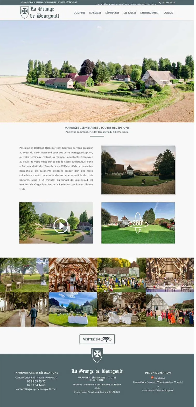 Création du site internet de La Grange de Bourgoult, salle de réception mariage à Harquency dans l'Eure — page d'accueil complète