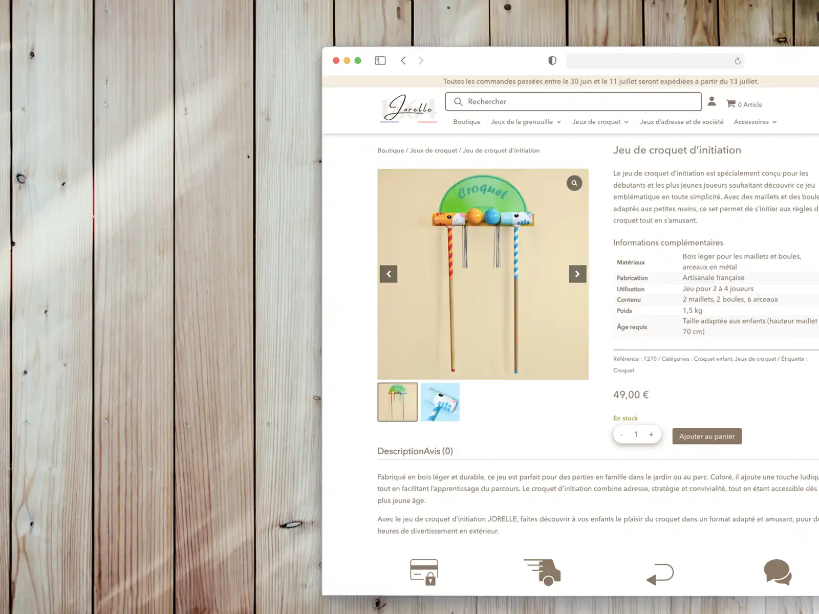 Création du site e-commerce Jorelle, fabricant de jeux en bois à Bézu-Saint-Éloi dans l'Eure — boutique en ligne sous WordPress WooCommerce