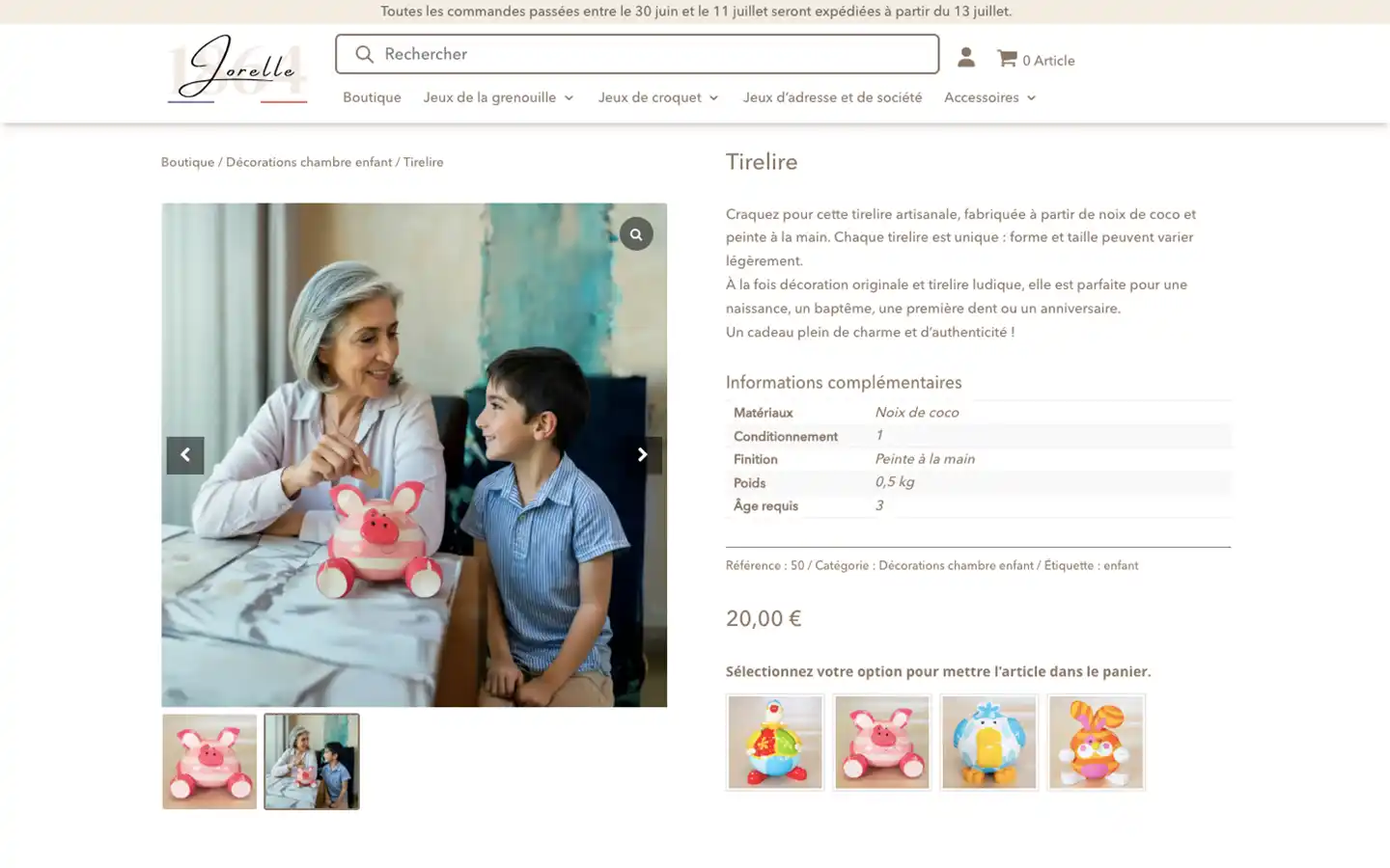 Site web Jorelle, jeux en bois traditionnels — création de site web par Cornibiscus
