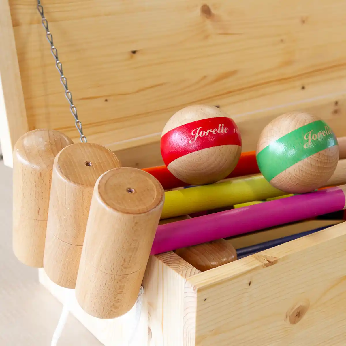 Coffret de croquet en bois avec boules gravées Jorelle, maillets et arceaux, jeu de plein air traditionnel