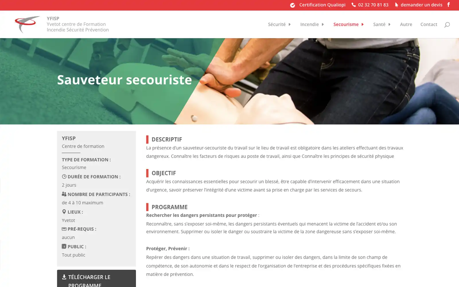 Catalogue et calendrier des formations sur le site de YFISP — formations incendie, sécurité et secourisme à Yvetot, Seine-Maritime