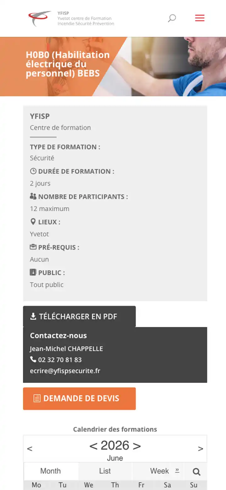 Version mobile du site de YFISP, organisme de formation sécurité à Yvetot
